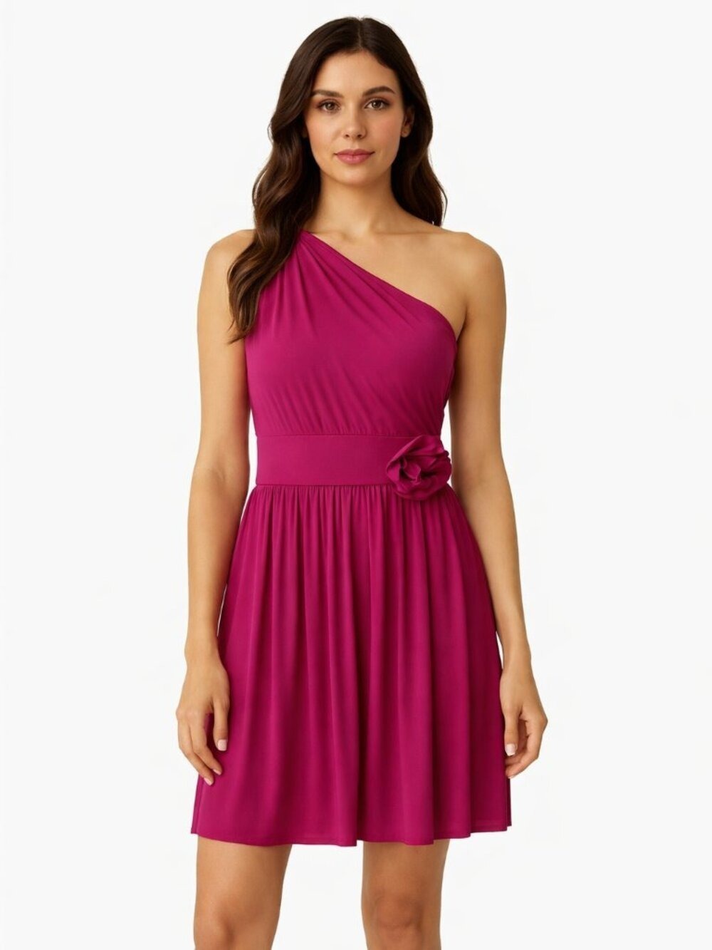 FINAL-Max & Cleo One Shoulder Pink Fuchsia Cocktail Dress Size 8